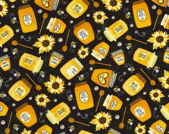 Honey Jar Fabric by the Yard – Discontinued Timeless Treasures You Are My Sunshine Bees Sunflower Cotton