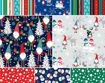 Michael Miller A Gnome to Fa La La Christmas Metallic Fabric Choose your cotton fabric by the yard, gnome fabric, snowman fabric