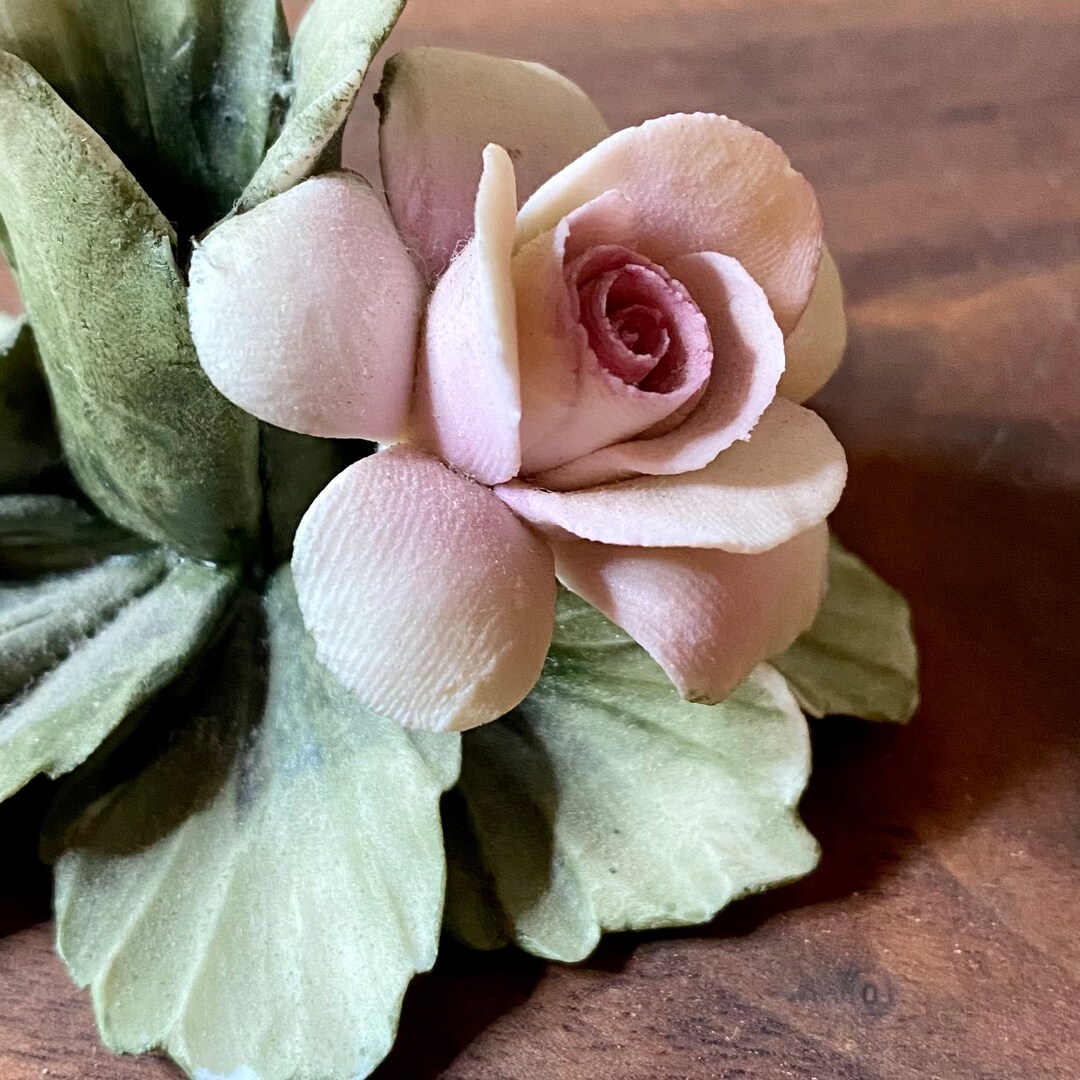 Capodimonte Pink Rose Candle Holder Etsy