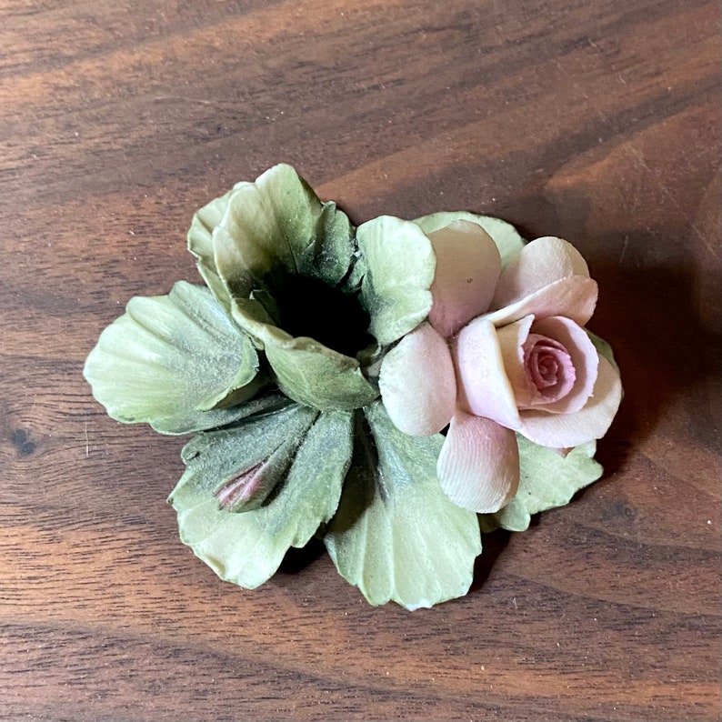 Capodimonte Pink Rose Candle Holder Etsy