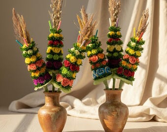 Ręcznie robiona Polska Palma Wielkanocna: Dekoracja Kwiatowa z Bibuły