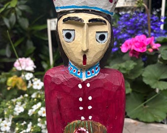 Kutnowianka/arte popular polaco/A. Kaminski/escultura tallada a mano/mujeres del pueblo