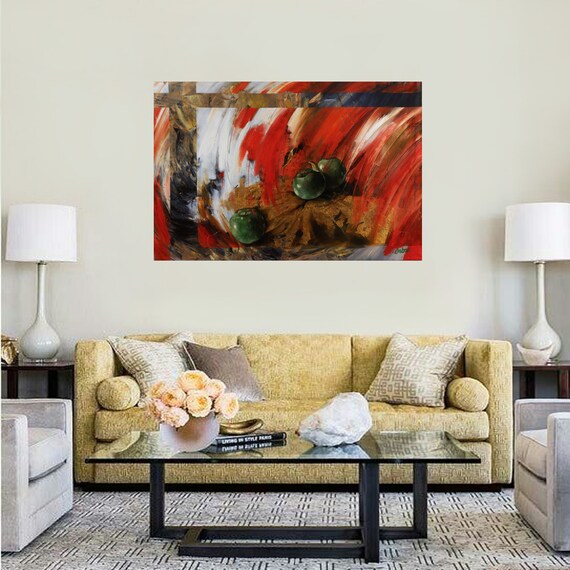 Contemporary Modern Art Home Decor The Green Apple Painting Art Decor Modern Wall Art Original And Print Acrylic On Canvas By Babakarts