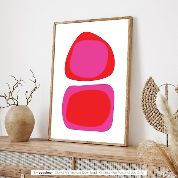 Pink,Red,Modern,Abstract,Wall Art,Prints,Shapes,Colorful,Printable,Circle,Square,Mid Century,Wall Decor,Aesthetic,Posters,Digital,Download