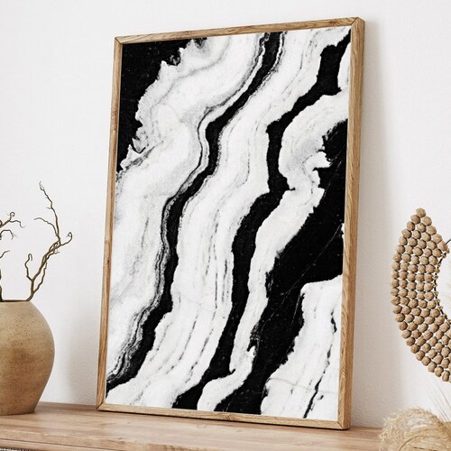2 Piece Abstract Black and White Marble Fluid Painting Wall Etsy