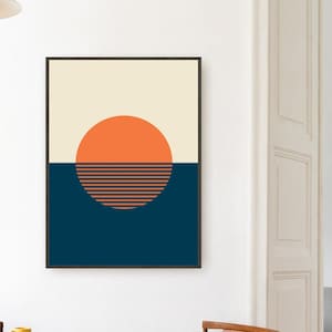 Sunset Print,Sea Wall Art,Ocean Poster,Sunrise Print,Orange Sun,Geometric,Landscape,Printable,Sea Wall Decor,Modern,Abstract,Minimalist