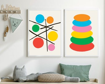 Abstract Print Set,Colorful Wall Art,Geometric Art Posters,Mid Century Style,Printable Nursery Wall Decor,Kids Room Decor,Bright Modern Art