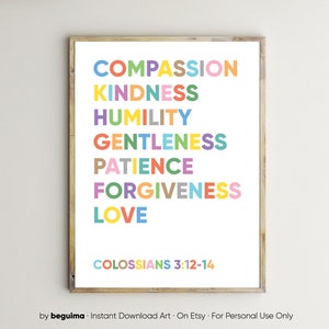 Bible Verse Wall Art,Christian Print,Colossians 3:12-14,Printable Scriptures Poster,Kids,Nursery,Classroom Decor,Text,Quote,Digital Download