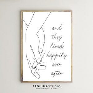 Impresiones de boda, frases de amor, decoración del hogar, letrero, regalo de boda, matrimonio, pareja, arte mural, póster, imprimible, &quot;Y vivieron felices para siempre&quot;, descarga