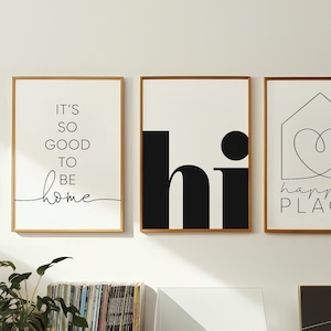 Set di 3 stampe per la casa, stampa murale di benvenuto, è così bello essere a casa, poster "Ciao", posto felice, citazione ispiratrice, arredamento per la casa, cartelli stampabili, scaricabile