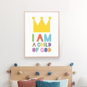 I Am A Child Of God,Bible Verse Prints,Christian Wall Art,Nursery Decor,Scriptures Sign,Quotes For Kids,Printable,Crown,Multicolor,Download