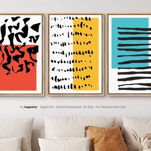 Art Printable Set of 3 Prints Primary Color Abstract Print - Etsy