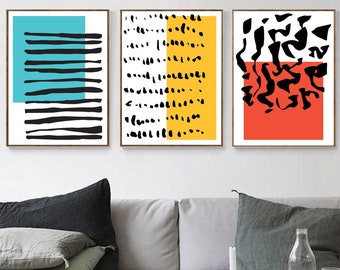 Set Of 3 Abstract Wall Art Modern Art Prints,Colorful Printable Art,Color Block,Yellow,Red,Blue,Geometric Poster,Wall Decor,Digital Download