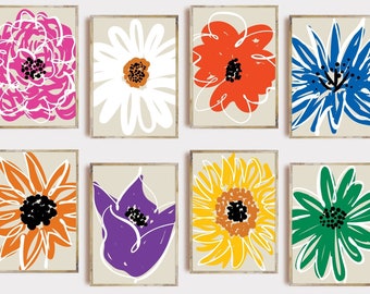 Flower Print,Flower Wall Art,Flowers Poster,Set Of 8,Floral Illustration,Modern,Printable,Aesthetic,Abstract,Colorful,Decor,Digital Download