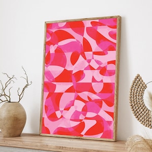 Rosa Wandkunst,rote Wandkunst, Abstrakter Kunstdruck, Geometrische Kunst Poster, Modern, Bedruckbar, Bunt, Wanddekoration, Kunstwerke, Digital Download
