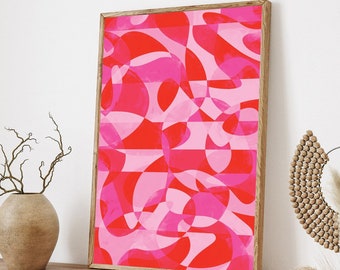Pink Wall Art,Red Wall Art,Abstract Art Print,Geometric Art Poster,Modern,Printable,Colorful,Wall Decor,Artworks,Digital Download