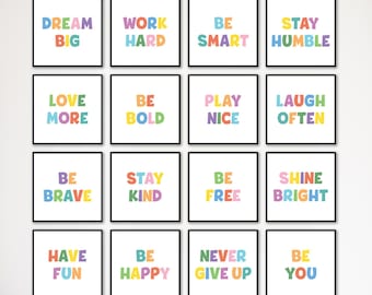 Kinder inspirierende Zitate Klassenzimmer Dekor Kinderzimmer Wand Kunst Lehrer Drucke Kleinkind Zimmer Zeichen Kinder Poster, be Kind, Dream Big, Work Hard