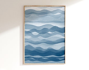 Sea Wall Art,Ocean Prints,Blue Wall Art,Watercolor,Painting,Abstract,Poster,Waves,Printable,Navy Blue,Indigo,Decor,Modern,Digital Download