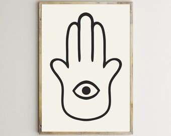 Hamsa Hand,Boho Wall Art,Yoga Print,Yogi Poster,Amulet,Talisman,Meditation,Printable,Beige,Black,Neutral,Yoga Signs,Yoga Room Decor,Download