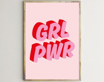 Girl Power Print,GRL PWR,Pink,Red,Feminist,Feminism,Poster,Girl Room,Printable Wall Art,Nursery Sign,Inspirational Quote,Home Decor,Download