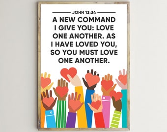 Bible Verse Wall Art,Teacher,Toddler Christian Print,Love One Another,John 13:34,Child Ministry Area,Kid Scriptures Posters,Classroom Decor