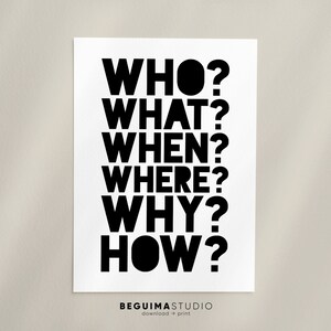Who,what,when,where,why,how,five Ws,questions,query,educational Prints ...