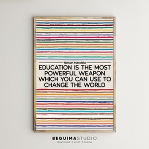Nelson Mandela Inspirujące cytaty Wystrój klasy Wydruki nauczyciela Dziecięca edukacyjna sztuka ścienna Plakaty dotyczące różnorodności w szkole Pobieranie cyfrowe