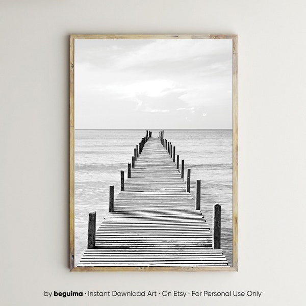 Wooden Pier,Sea Prints,Ocean Wall Art,Landscape Photography,Wood Jetty,Printable Wall Art,Black & White Photo,Sea Poster,Digital Download