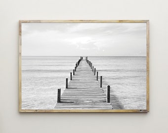 Sea Prints,Wooden Pier,Wood Jetty,Ocean,Printable Wall Art,Photography,Black & White,Inspirational Photo,Poster,Home Decor,Digital Download