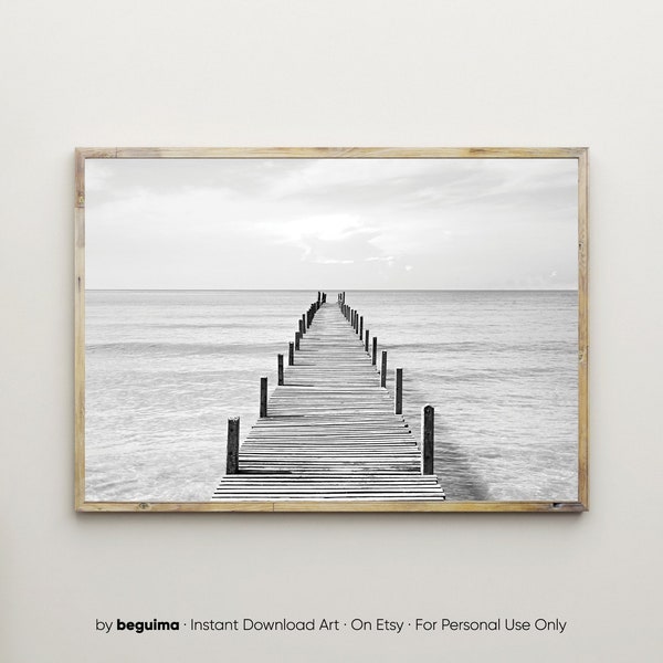 Sea Prints,Wooden Pier,Wood Jetty,Ocean,Printable Wall Art,Photography,Black & White,Inspirational Photo,Poster,Home Decor,Digital Download