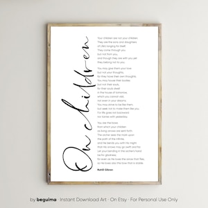 Sobre los niños, Khalil Gibran, Poemas impresos, Arte mural imprimible, Letrero para habitación infantil, Póster, Texto inspirador, Literatura, Maternidad, Paternidad, Descarga digital