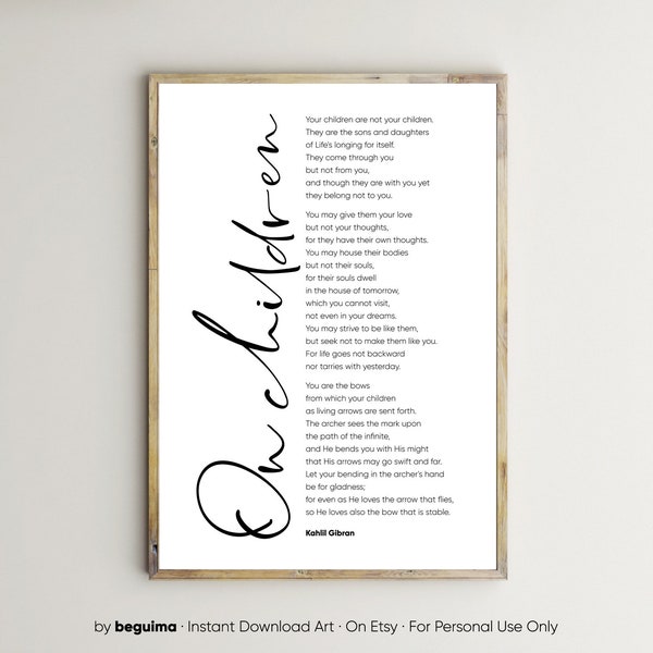 Printable Poem on Children Kahlil Gibran - Etsy