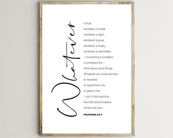 Bible Verse Print,Inspirational Quotes,Christian Wall Art,Philippians 4:8-9,Printable Catholic Poster, Motivational Prayer,Scriptures Sign_