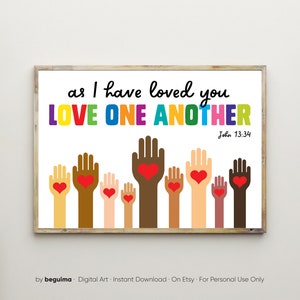 Love One Another,Bible Verse For Kids,Toddler Christian Print,Scriptures Wall Art,Children,Sunday School,John 13:34,Classroom Decor,Teacher