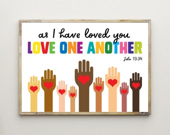 Love One Another,Bible Verse For Kids,Toddler Christian Print,Scriptures Wall Art,Children,Sunday School,John 13:34,Classroom Decor,Teacher