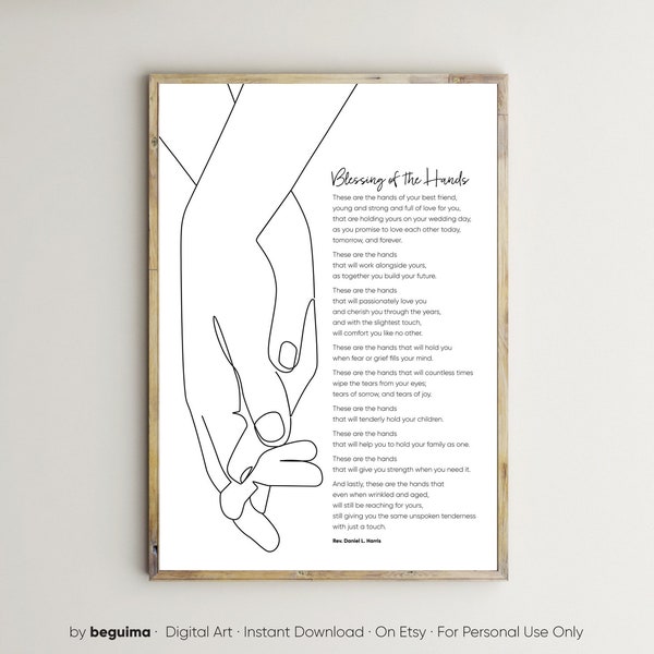 Blessing Of The Hands,Wedding Vows,Marriage Print,Printable Wall Art,Home Sign,Poem,Poster,Inspiration Quote,Wedding Gift,Love Vows,Download