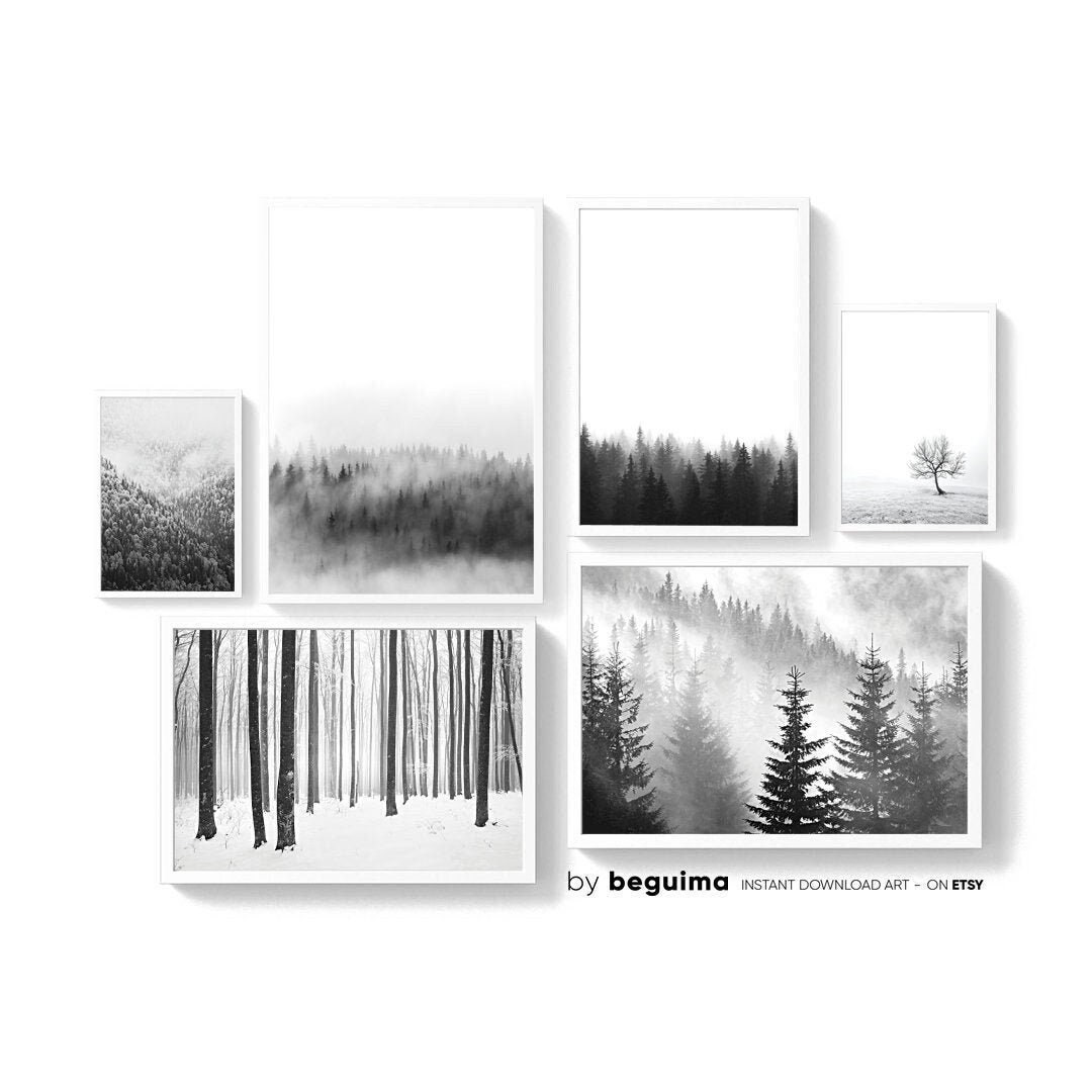 Forest Prints,trees Wall Art,gallery Wall Set of 6,landscape Photography,nature,printable,winter