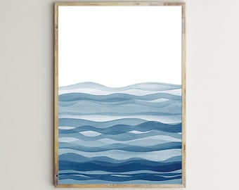 Sea Prints,Watercolor Art,Printable Wall Art,Ocean,Abstract Painting,Waves,Navy Blue,Modern,Large,Artwork,Poster,Wall Decor,Digital Download