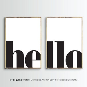 Hello Wall Art,Hi Posters,Welcome Prints,Typography,Entryway Sign,Office Decor,Set Of 2,Double,Printable,Clean,Modern,Bold,Digital Download