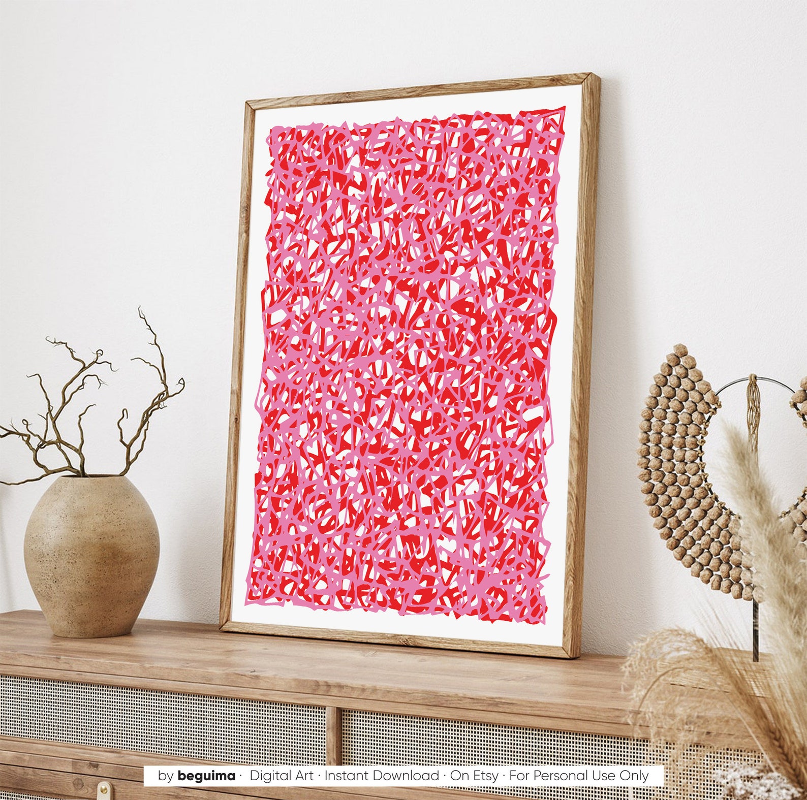 Pink Red Abstract Wall Art Prints Poster Colorful Printable Etsy