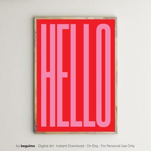 Pink,Red,Hello Wall Art,Hello Prints,Hello Posters,Hi,Greetings,Printable,Welcome,Wall Decor,Girl,Nursery,Woman,Digital,Download