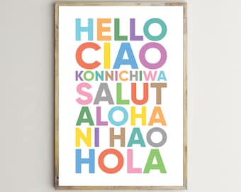 Hello Wall Art,Hello Print,Hi Posters,Hello In Different Languages,Classroom Decor,Office,Teacher,Kids,Welcome,Hola,Ciao,Salut,Hello Signs