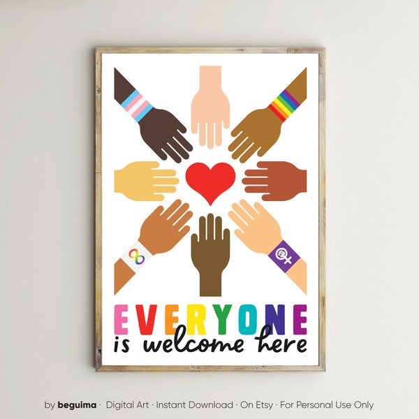 Equality Prints,Diversity,Classroom Decor,Teacher,Printable Wall Art,Racism,Girl Power,Inclusion,Poster,Kids,Gay,Everyone Is Welcome Here