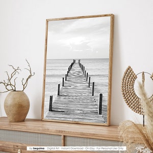 Holzsteg, Meer Poster, Meer Wandkunst, Landschaft Fotografie, Holzsteg, druckbare Wandkunst, schwarz weiß Foto, Meer Poster, digitaler Download Bild 5