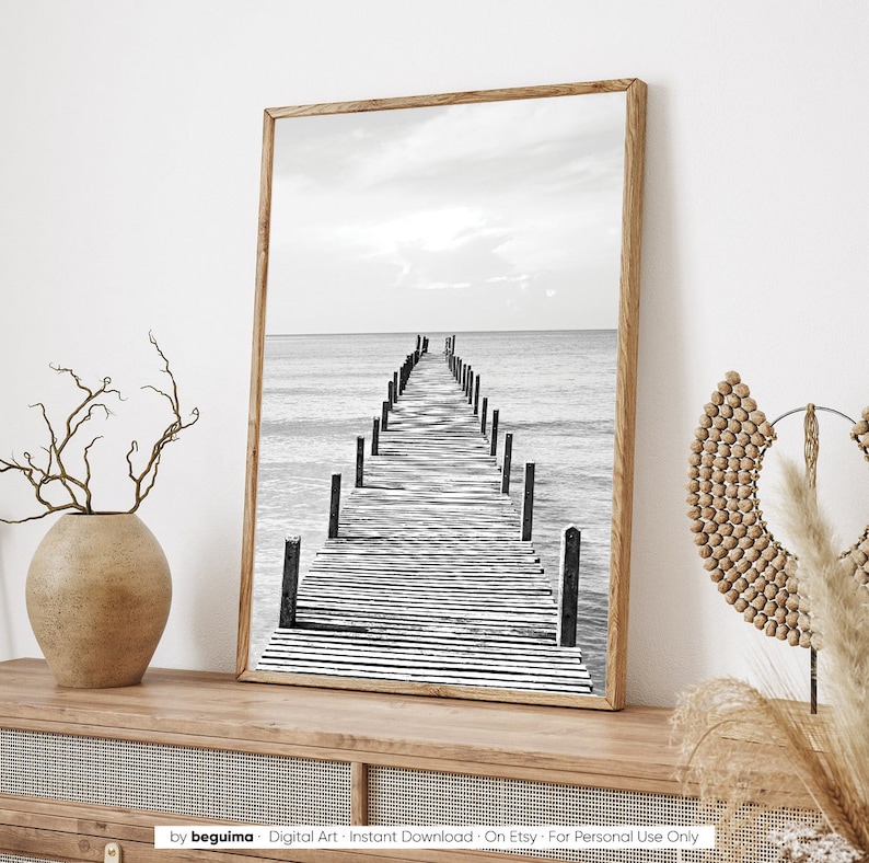 Wooden Pier,Sea Prints,Ocean Wall Art,Landscape Photography,Wood Jetty,Printable Wall Art,Black & White Photo,Sea Poster,Digital Download image 5