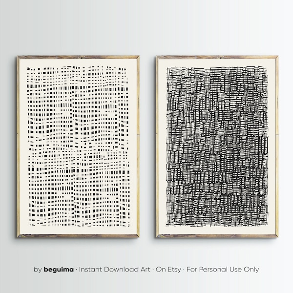 Abstrakt, Väggkonst, Tryck, Set om 2, Beige, Creme, Neutral, Modern, Utskrivbar, Svartvitt, Posters, Vardagsrumsinredning, Mitten av århundradet, Digital, Nedladdning