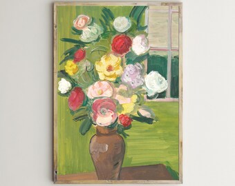 Blumendrucke, Vintage Blumenwandkunst, Aquarell Malerei, Vase mit Blumen, Antik, bedruckbar, rustikal, Bauernhausdekor, digitaler Download