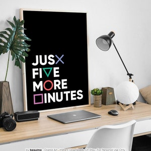 Just Five More Minutes,Gamer Posters Video Game Prints Boy Wall Art Joystick Buttons Symbols Printable Gaming Room Man Cave Decor Download image 4