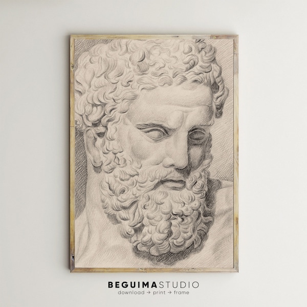 Vintage Aesthetic Posters,Ancient Rome Print,Neutral Printable Wall Art,Greek God Bust Sculpture,Antique Sketch Drawing,Roman Decor,Download