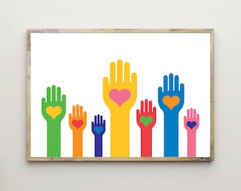 Equality Prints,Classroom Decor,Printable Wall Art,Kids,Teacher,Nursery,Love,Poster,Educational,Hands,Hearts,Diversity,Inclusion,Racism